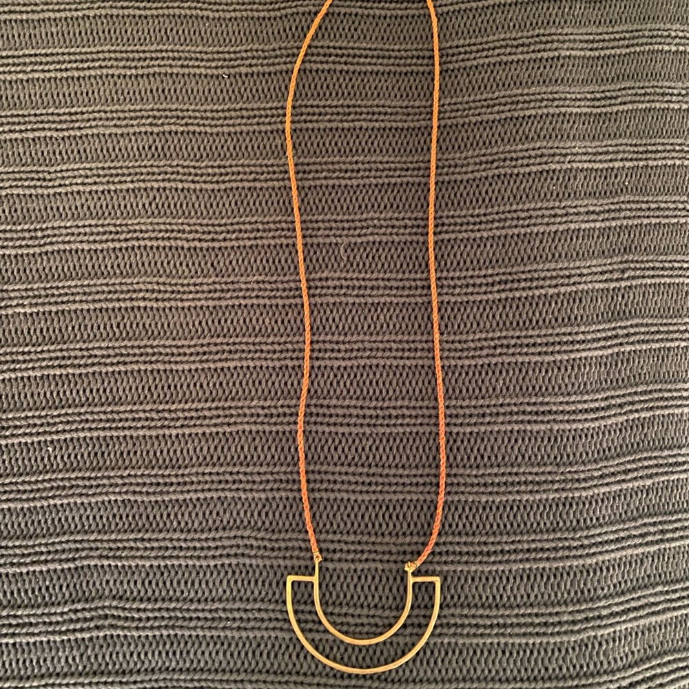 Brass Pendant Necklace with Orange Cord